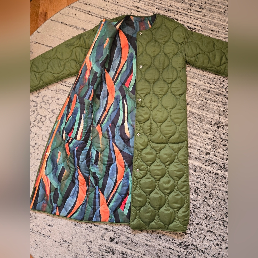 Never Fully Dressed NFD Green Quilted Reversivle Long Coat - Picture 2 of 3